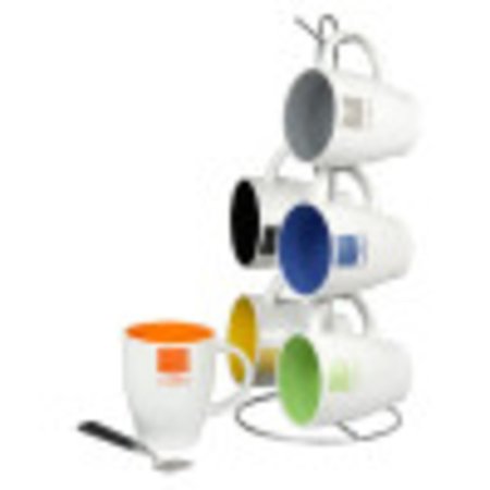 HOME BASICS Multicolor 6piece Stoneware Mug Set and Metal Stand MS30082